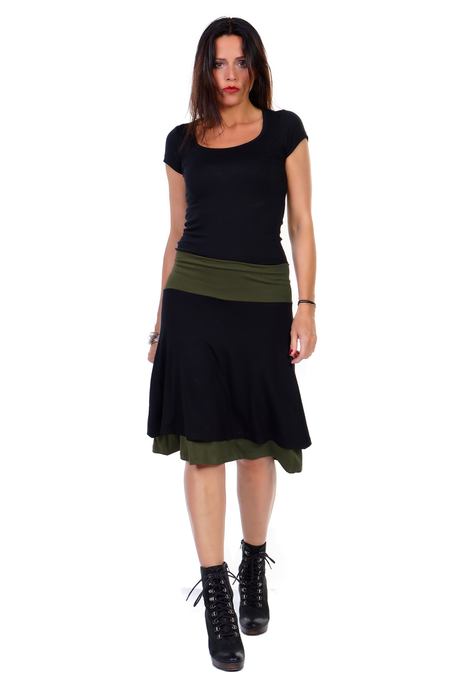 Jupe double noir olive