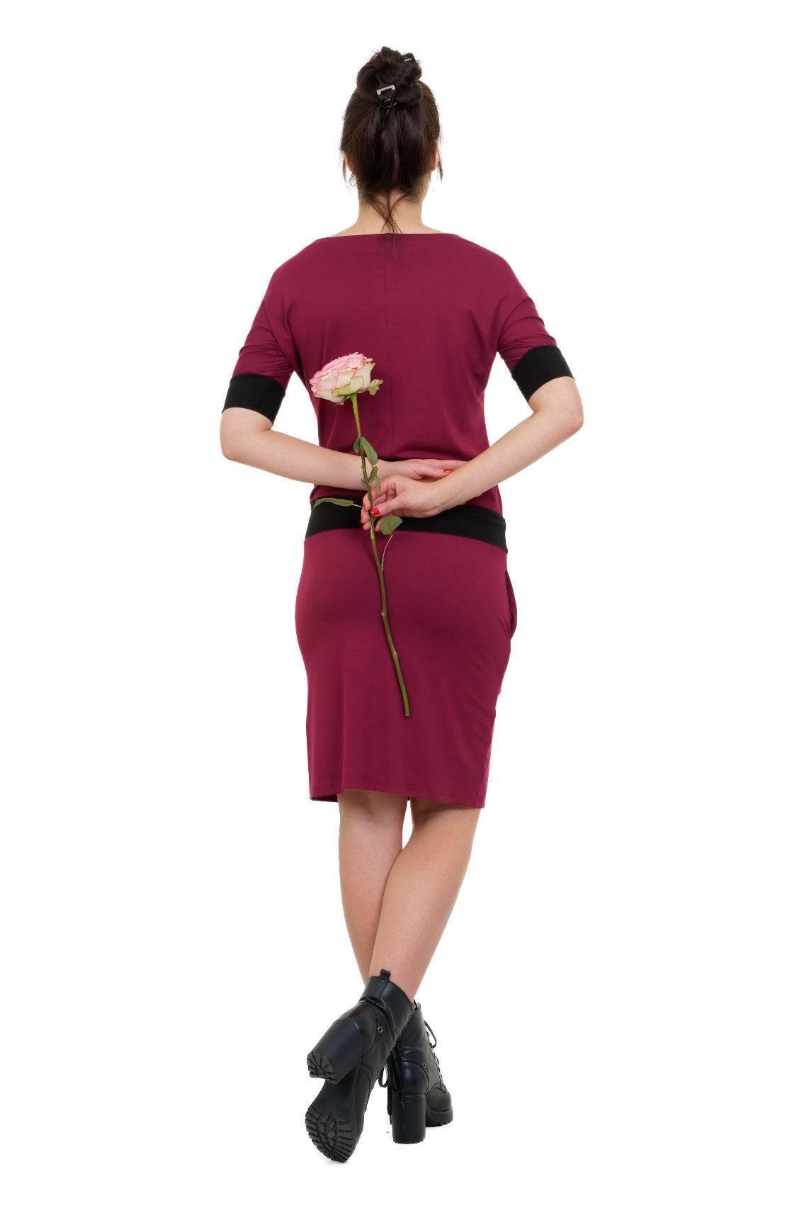 Fledermaus Kleid bordeaux schwarz WASCHMUSTER