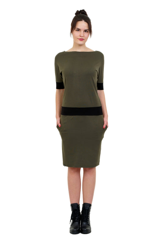 Fledermaus Kleid oliv schwarz