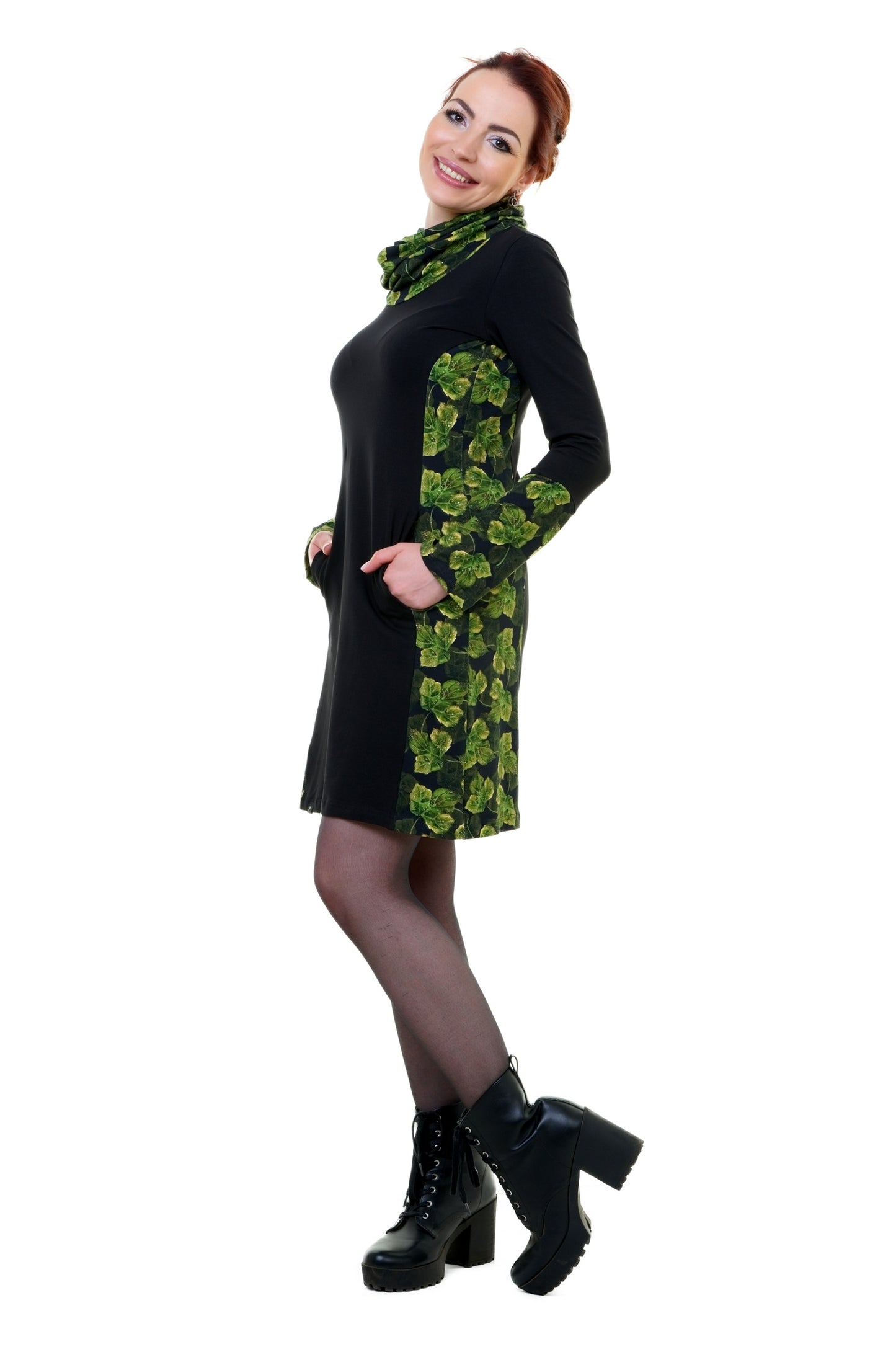 Herbstkönigin Kleid schwarz Blattzauber