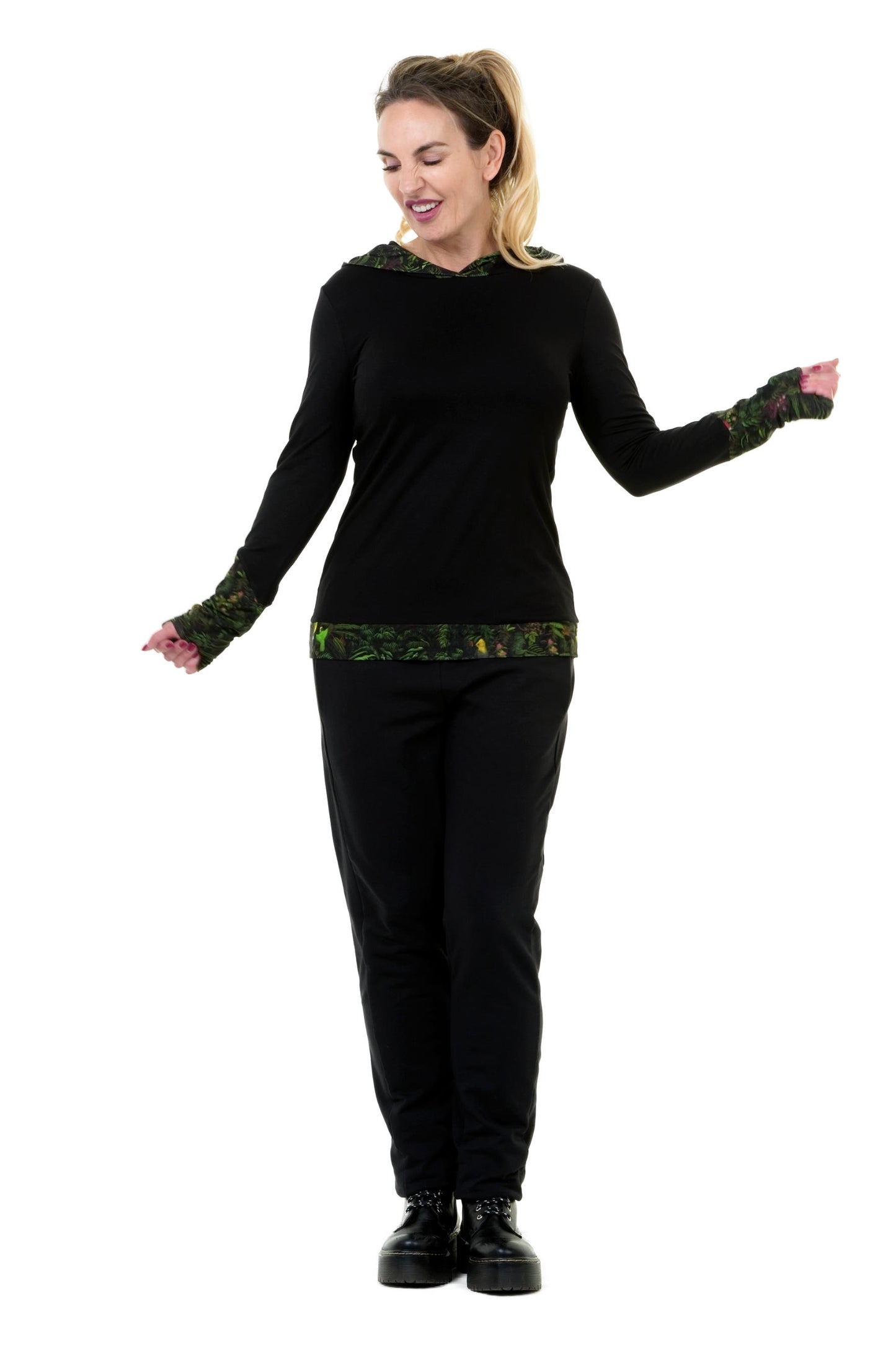 Hoodie Sommer schwarz Dschungel