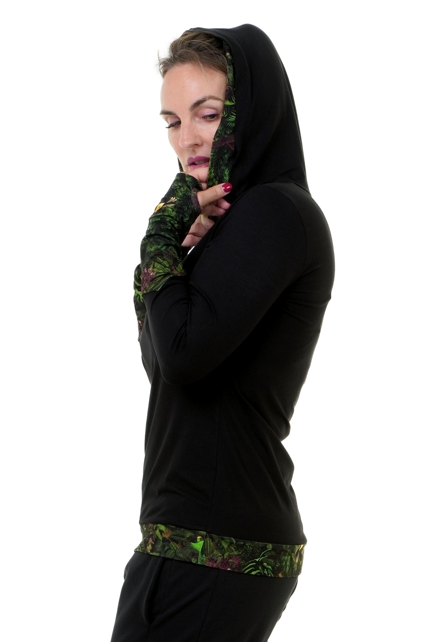 Hoodie Sommer schwarz Dschungel