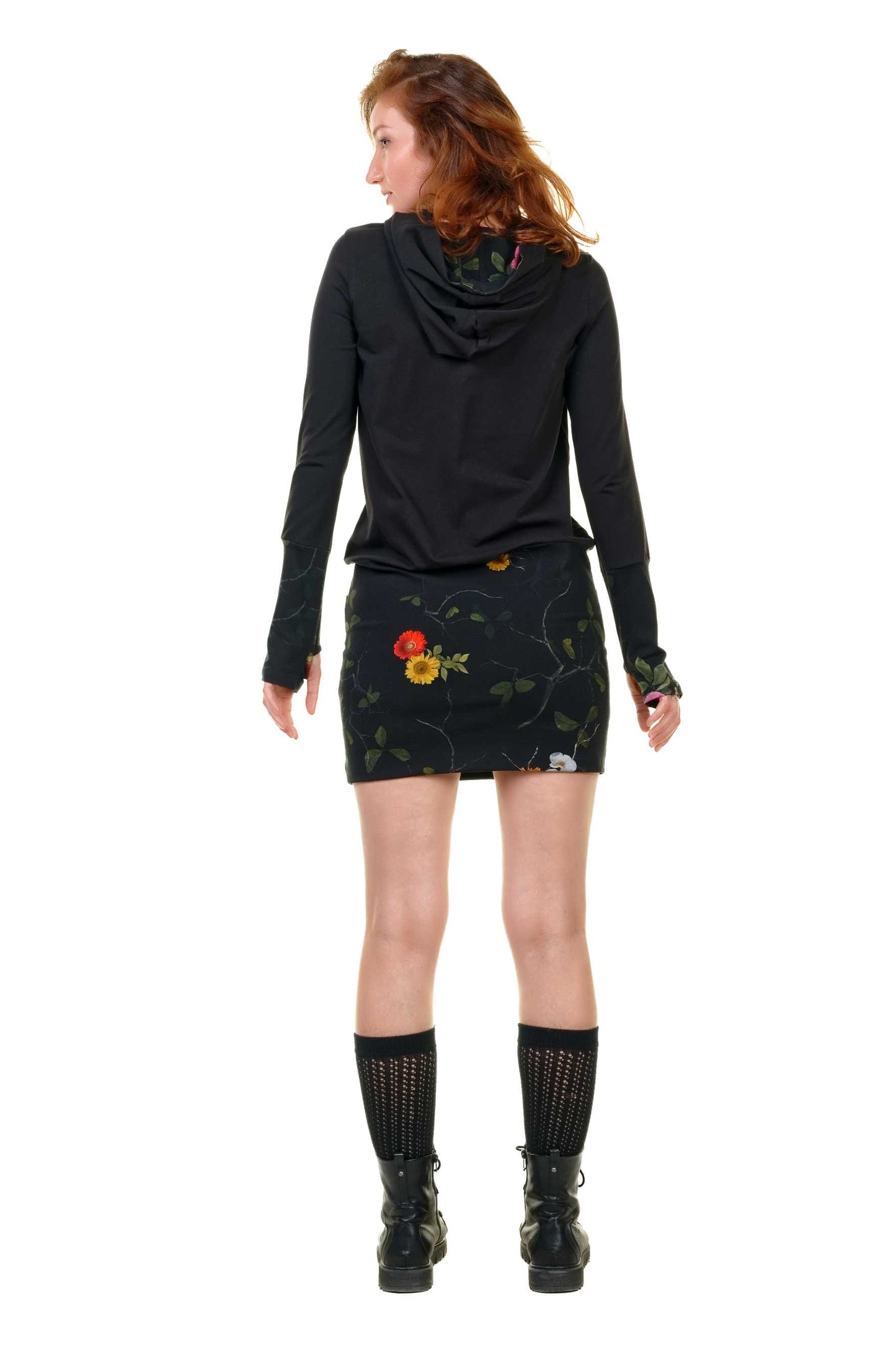 SALE Größe XS Hoodiekeid Winterzauber schwarz sun flowers