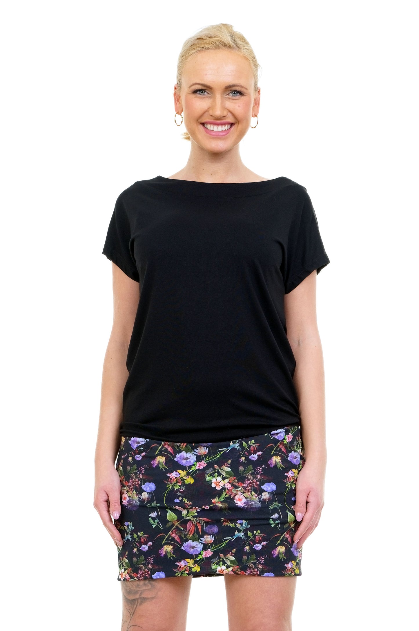 Pixiekleid schwarz lila Mohn
