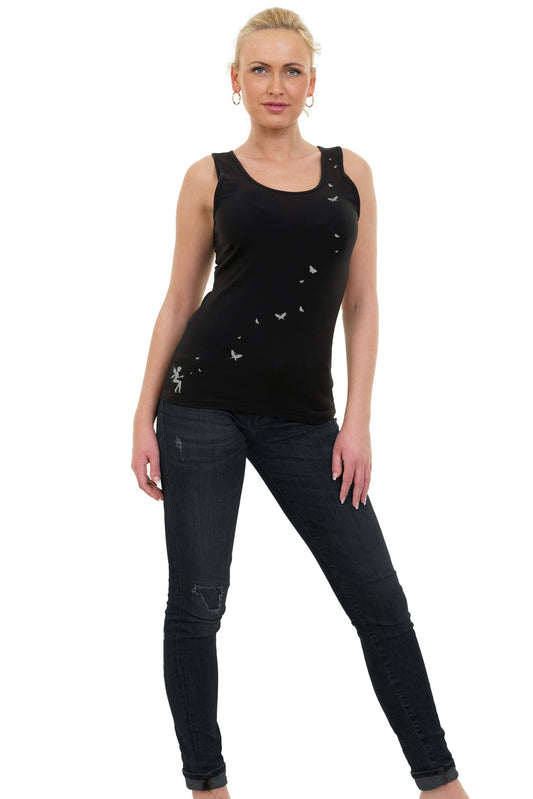 Tank Top Schwarz Schmetterling grau