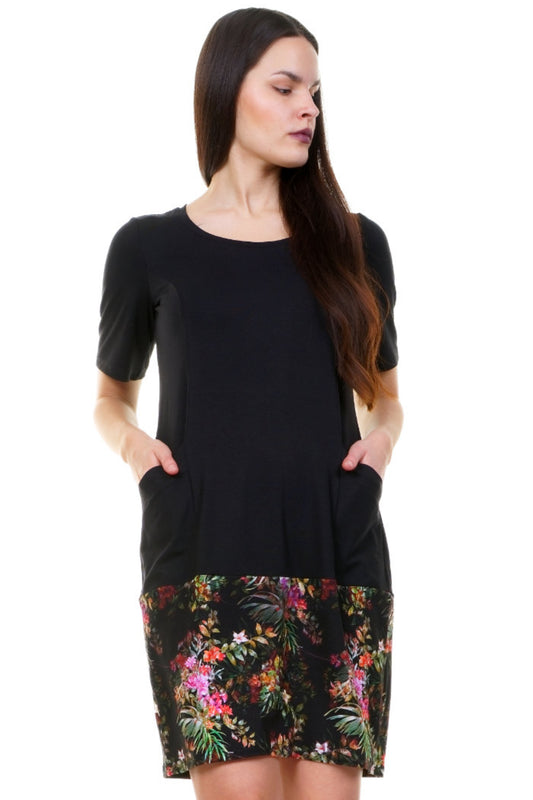 Wolkenkleid schwarz Prachtgarten – Legeres Jersey Kleid mit Taschen