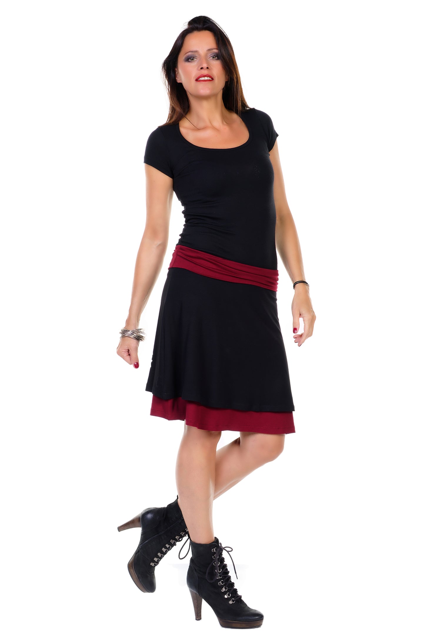 Jupe double noir bordeaux