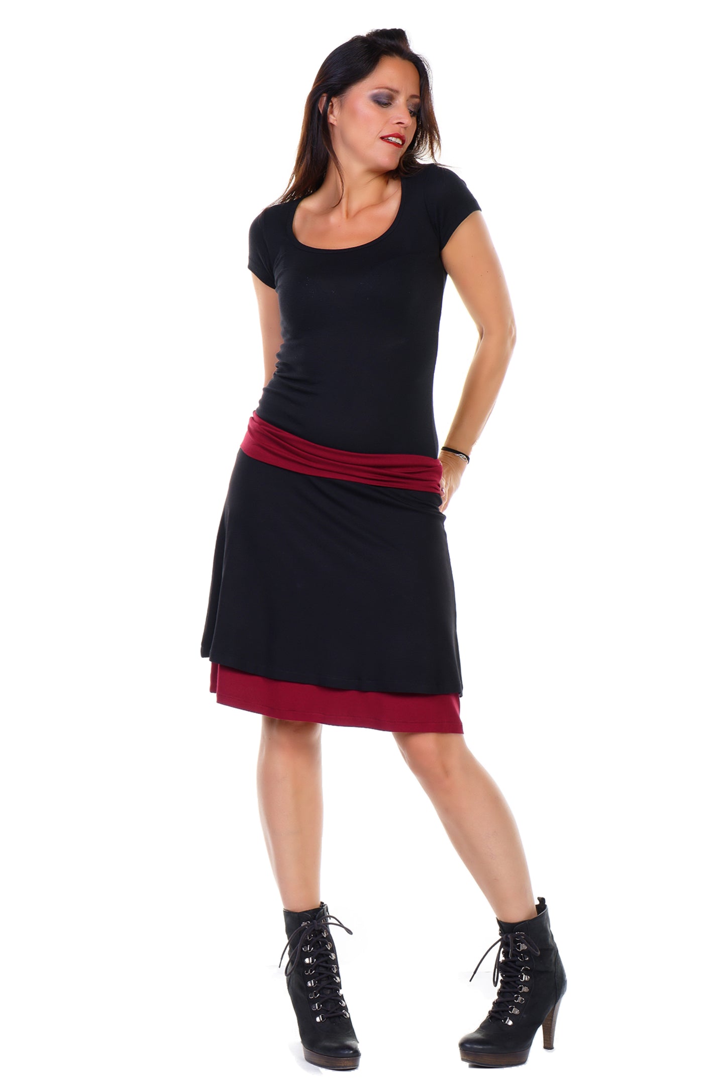 Jupe double noir bordeaux
