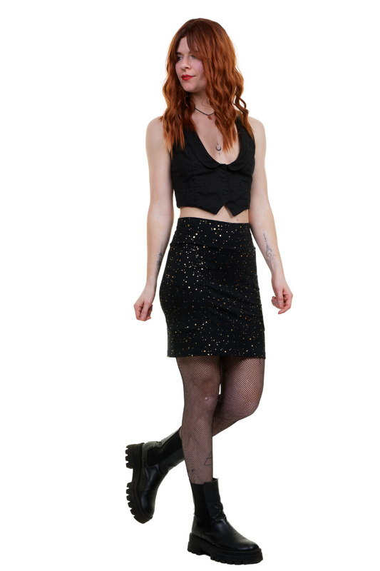 Mini Rock fancy mit Taschen Goldregen schwarz