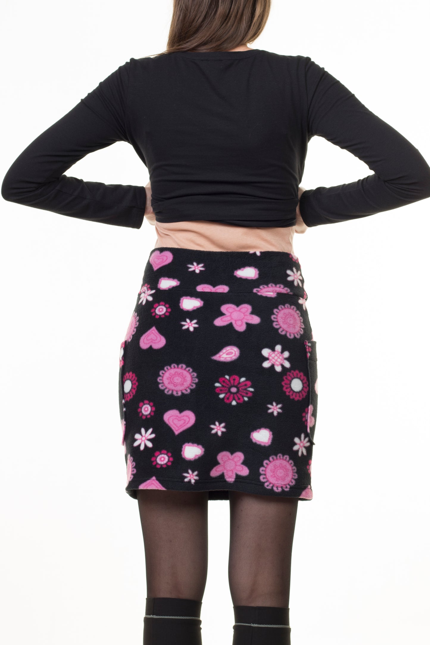 SALE size M fleece skirt black pink lady