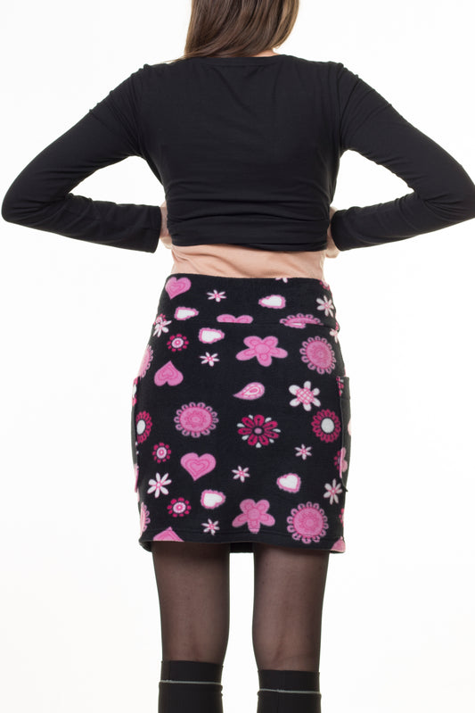 SALE size M fleece skirt black pink lady