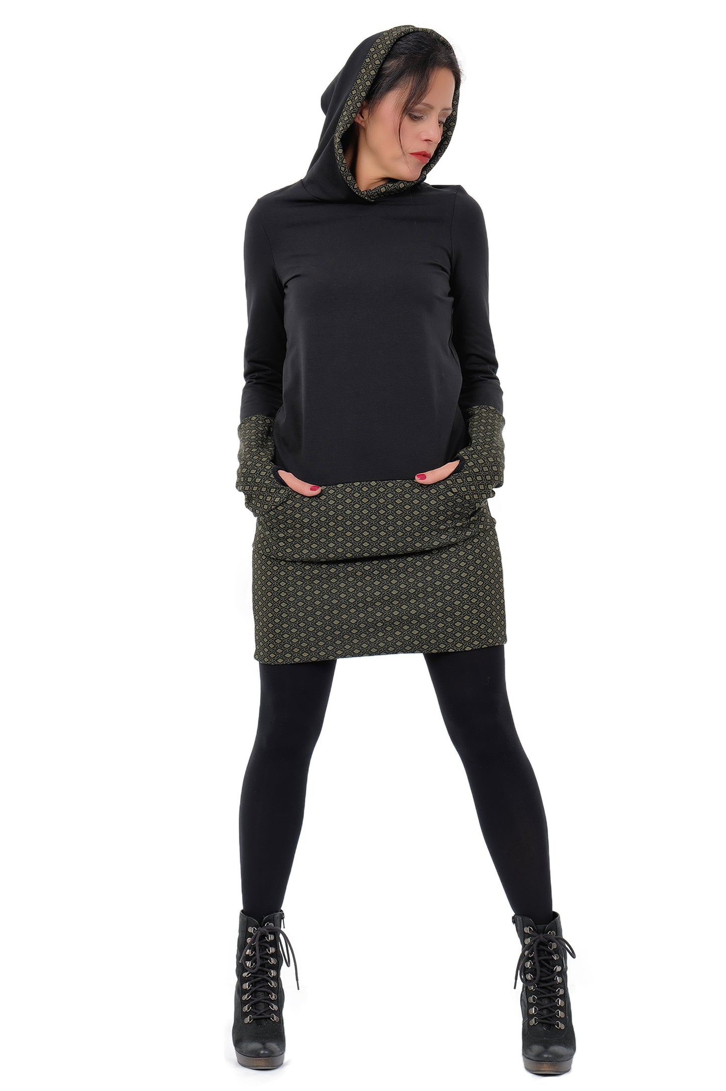 Hoodiekeid Winterzauber schwarz grün Retro