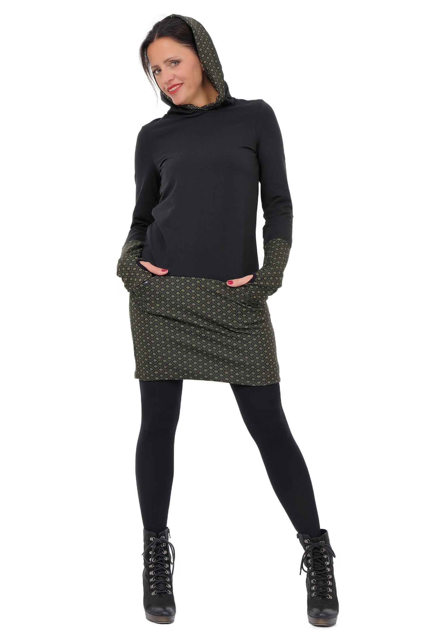 Hoodiekeid Winterzauber schwarz grün Retro