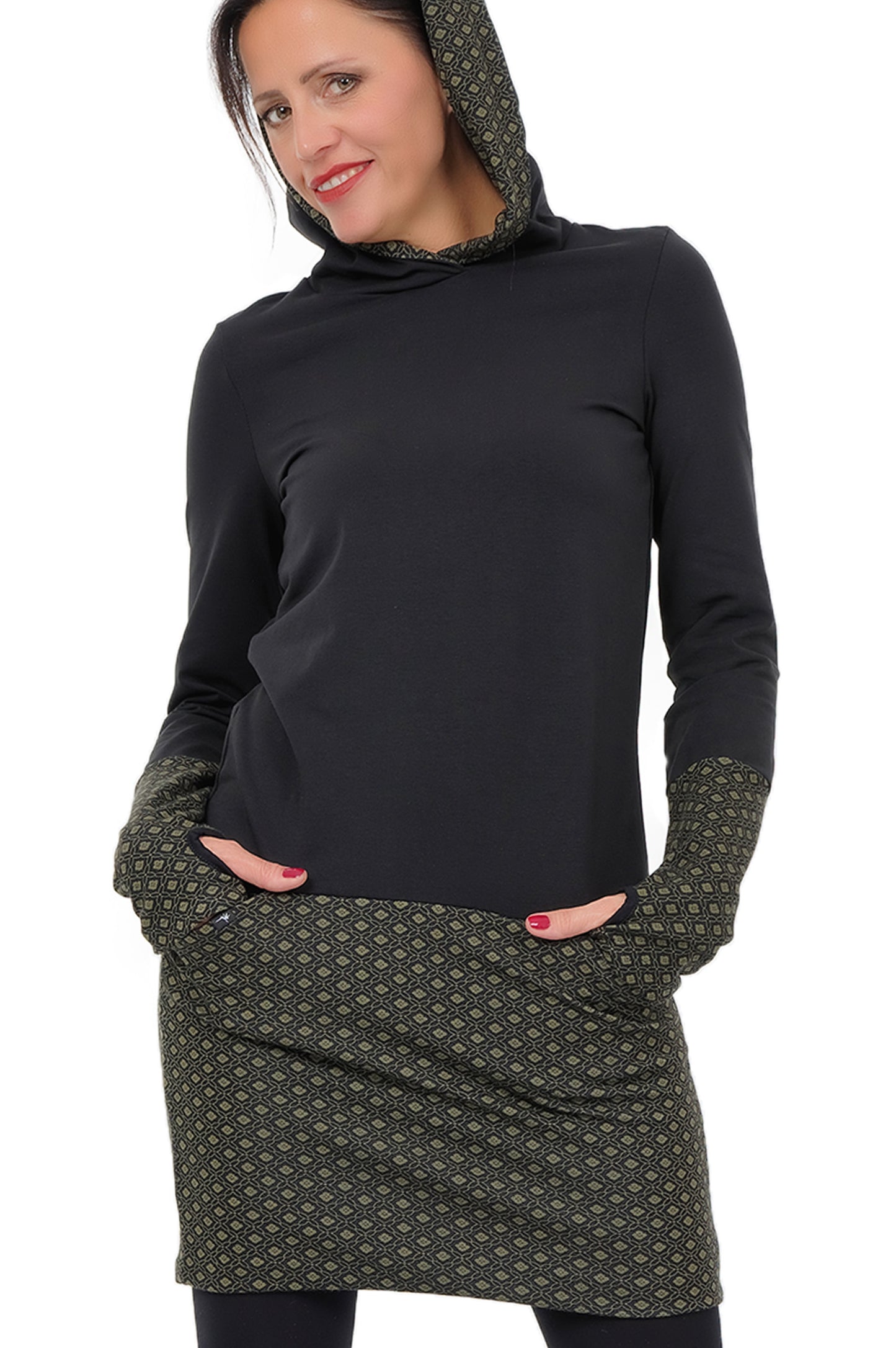Hoodiekeid Winterzauber schwarz grün Retro