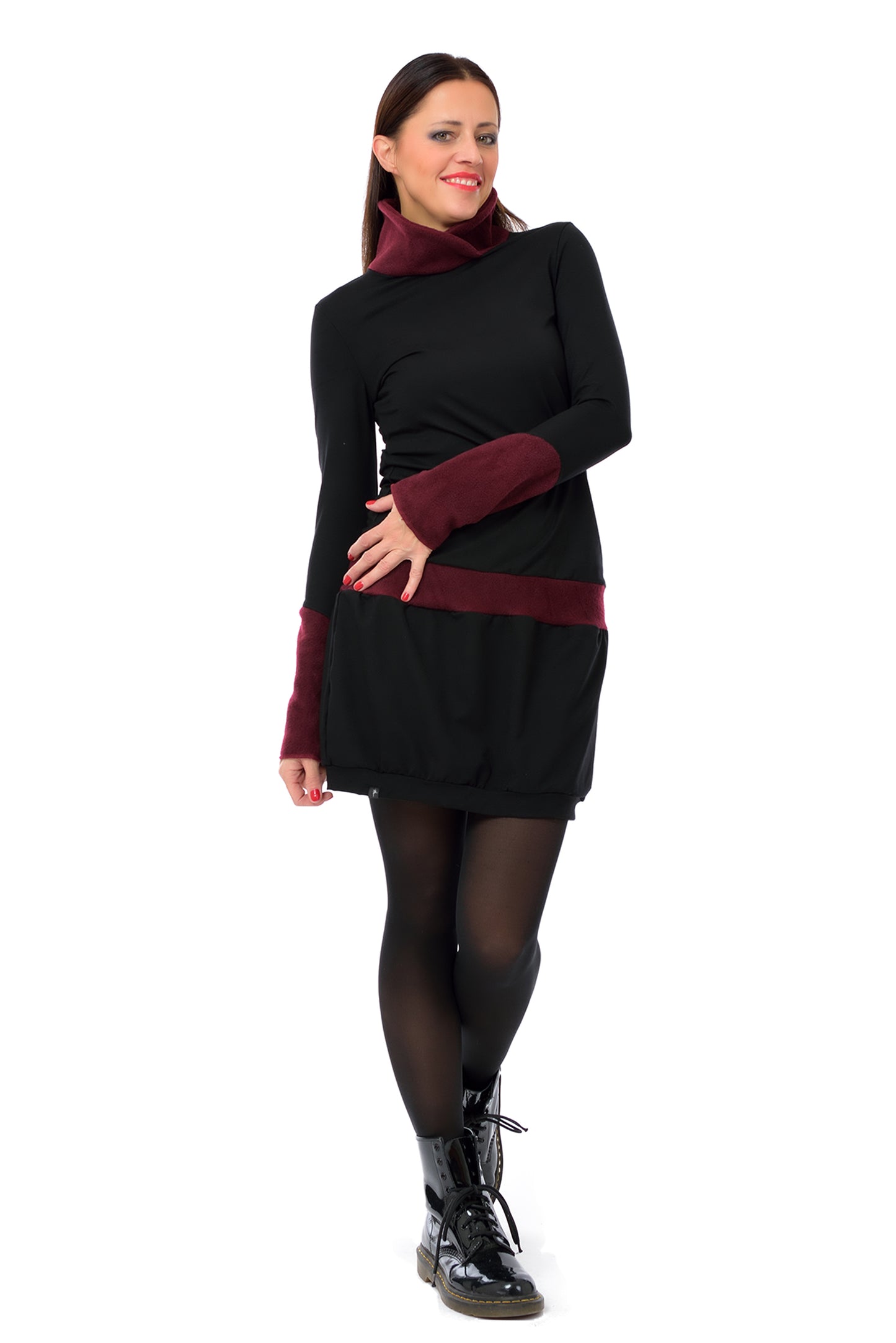 Winterkleid Fleece Kragen bordeaux