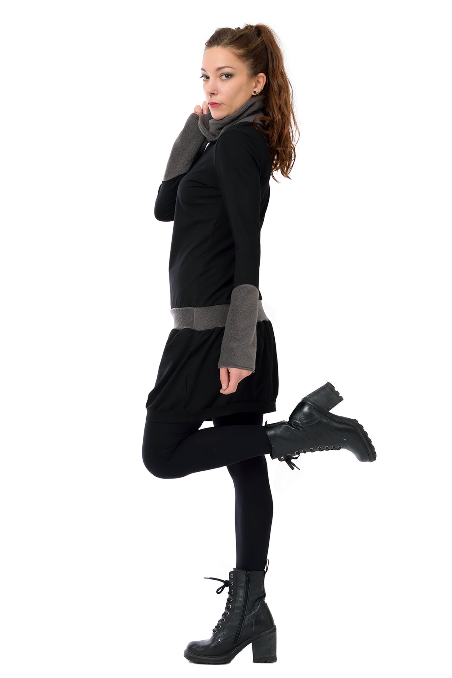 Winter Dress Fleece Collar Gray-