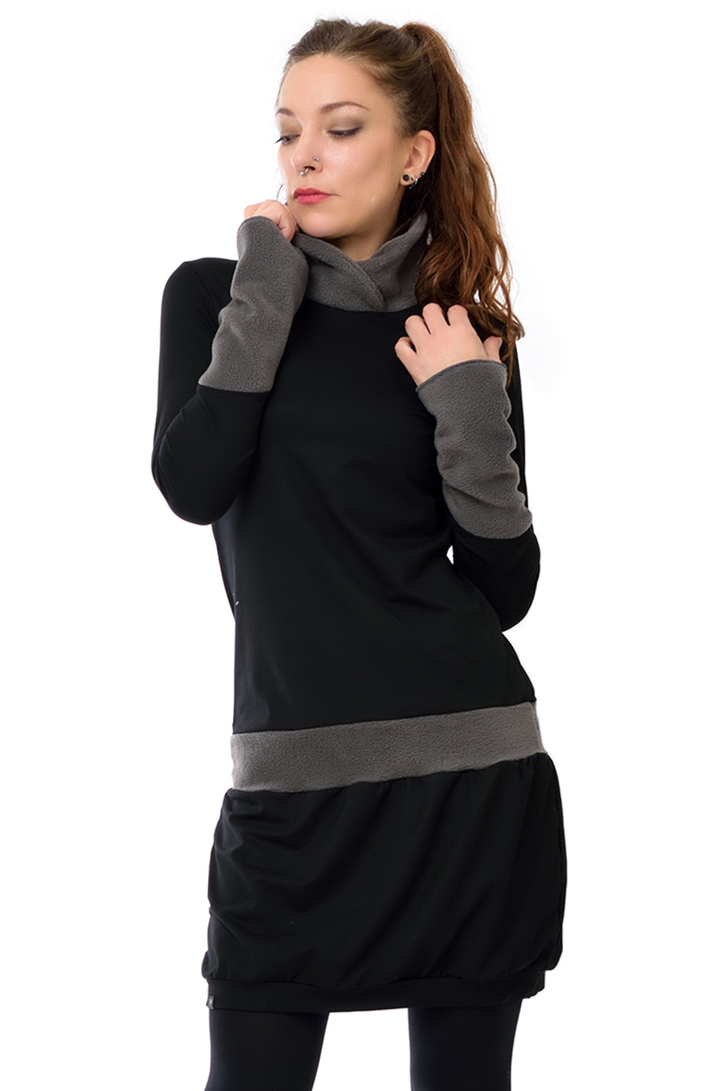 Winter Dress Fleece Collar Gray-