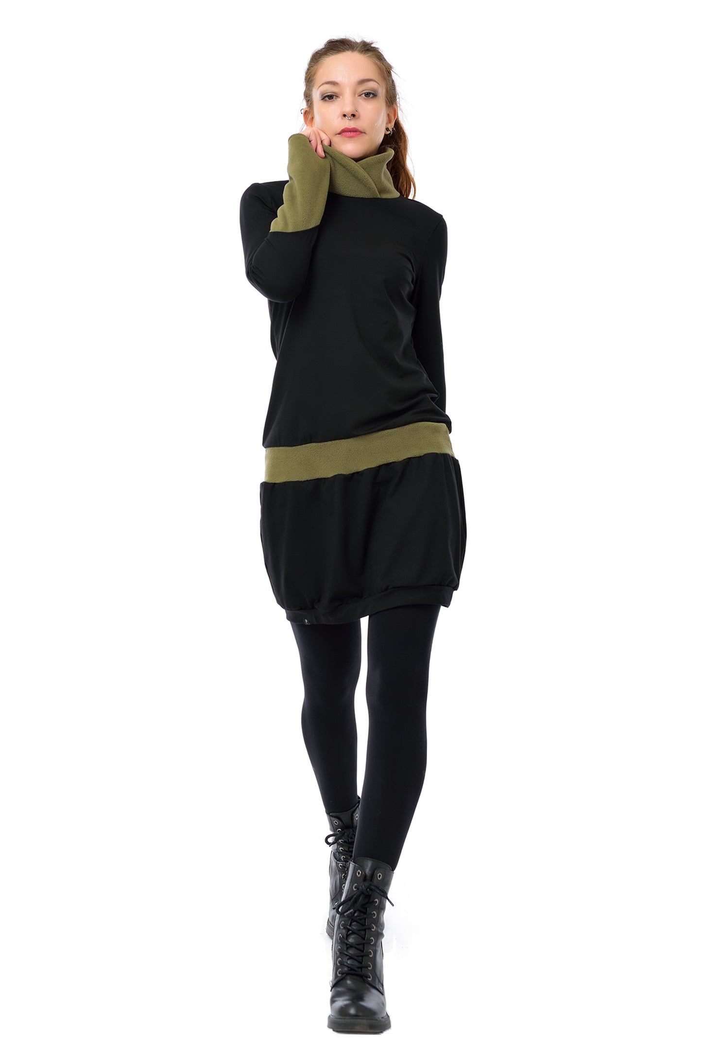 Winter dress fleece collar green