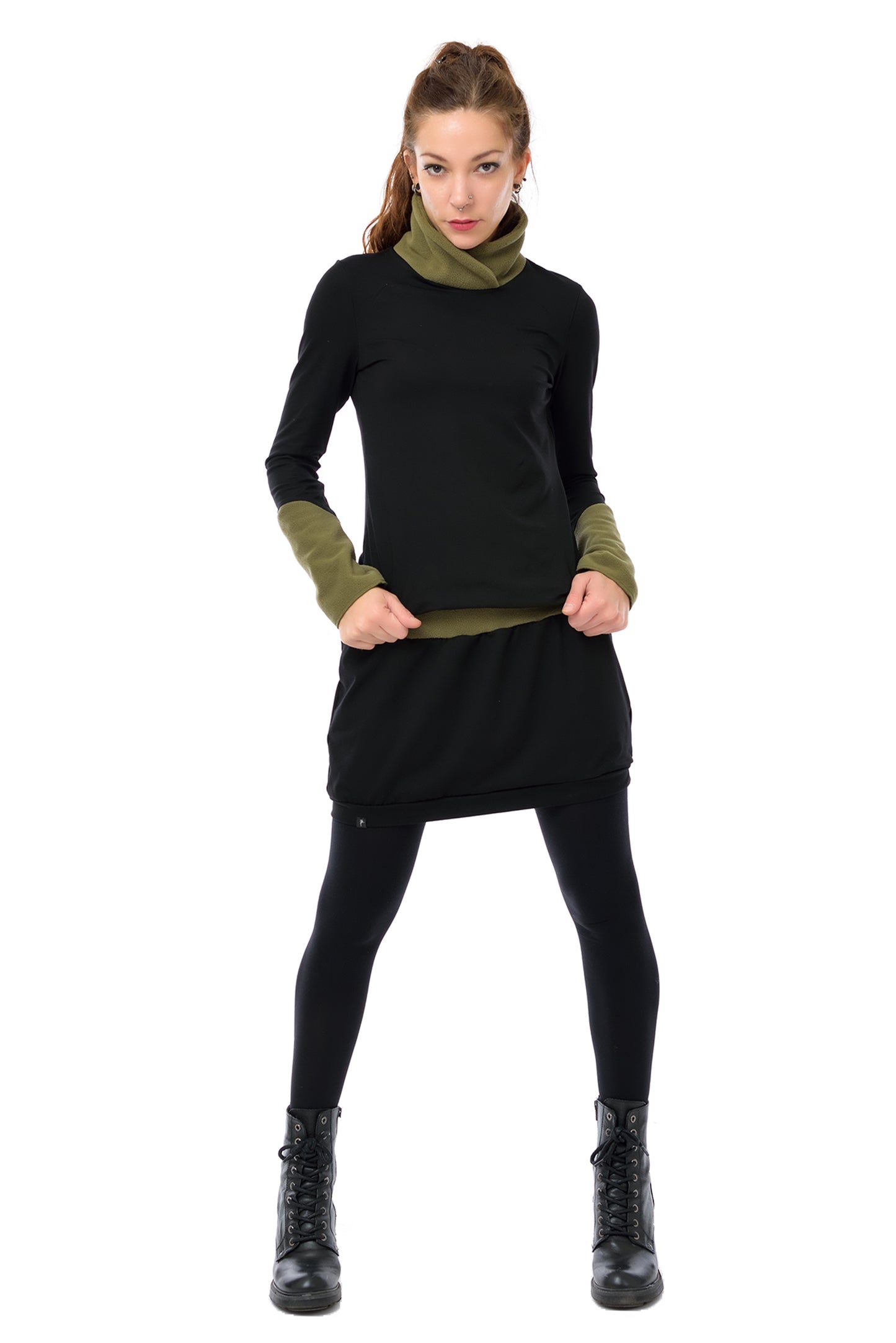Winter dress fleece collar green