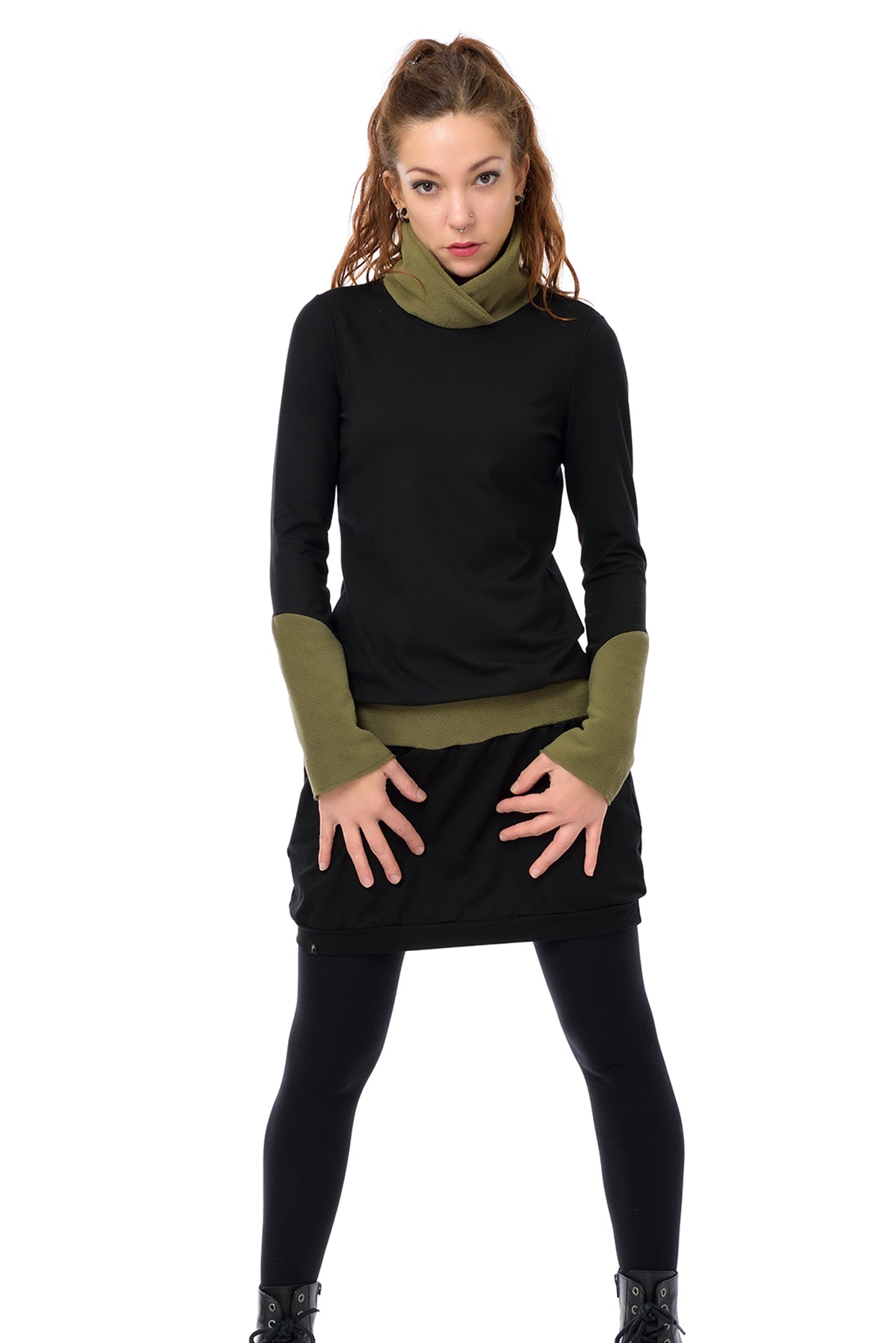 Winter dress fleece collar green