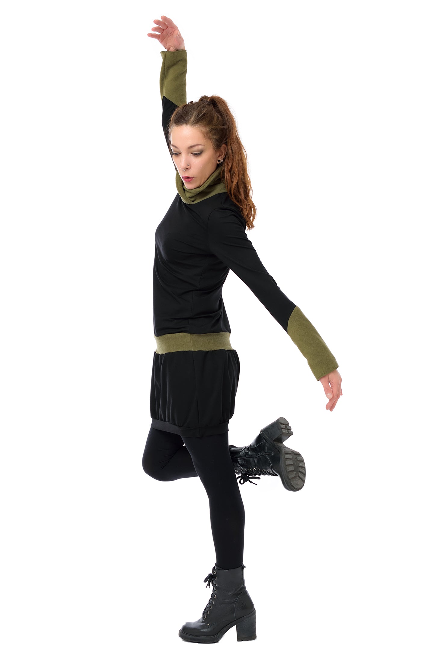 Winter dress fleece collar green