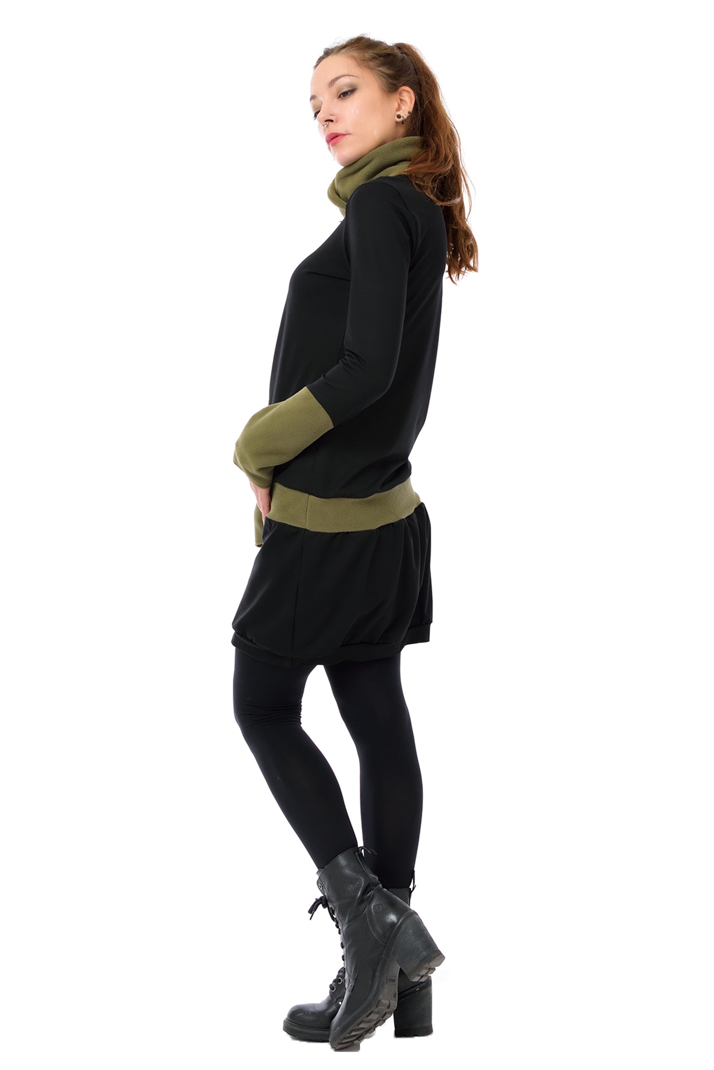 Winter dress fleece collar green