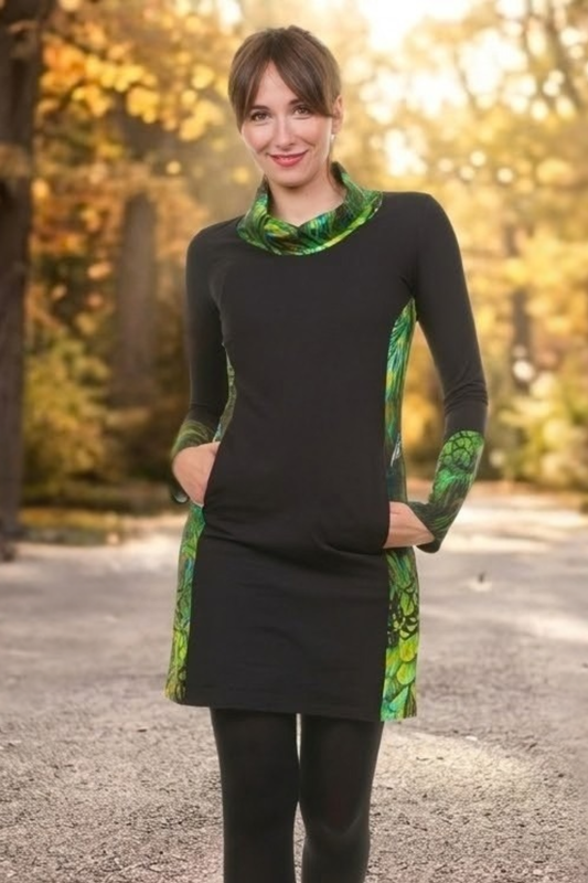 Herbstkönigin Kleid schwarz Pfau