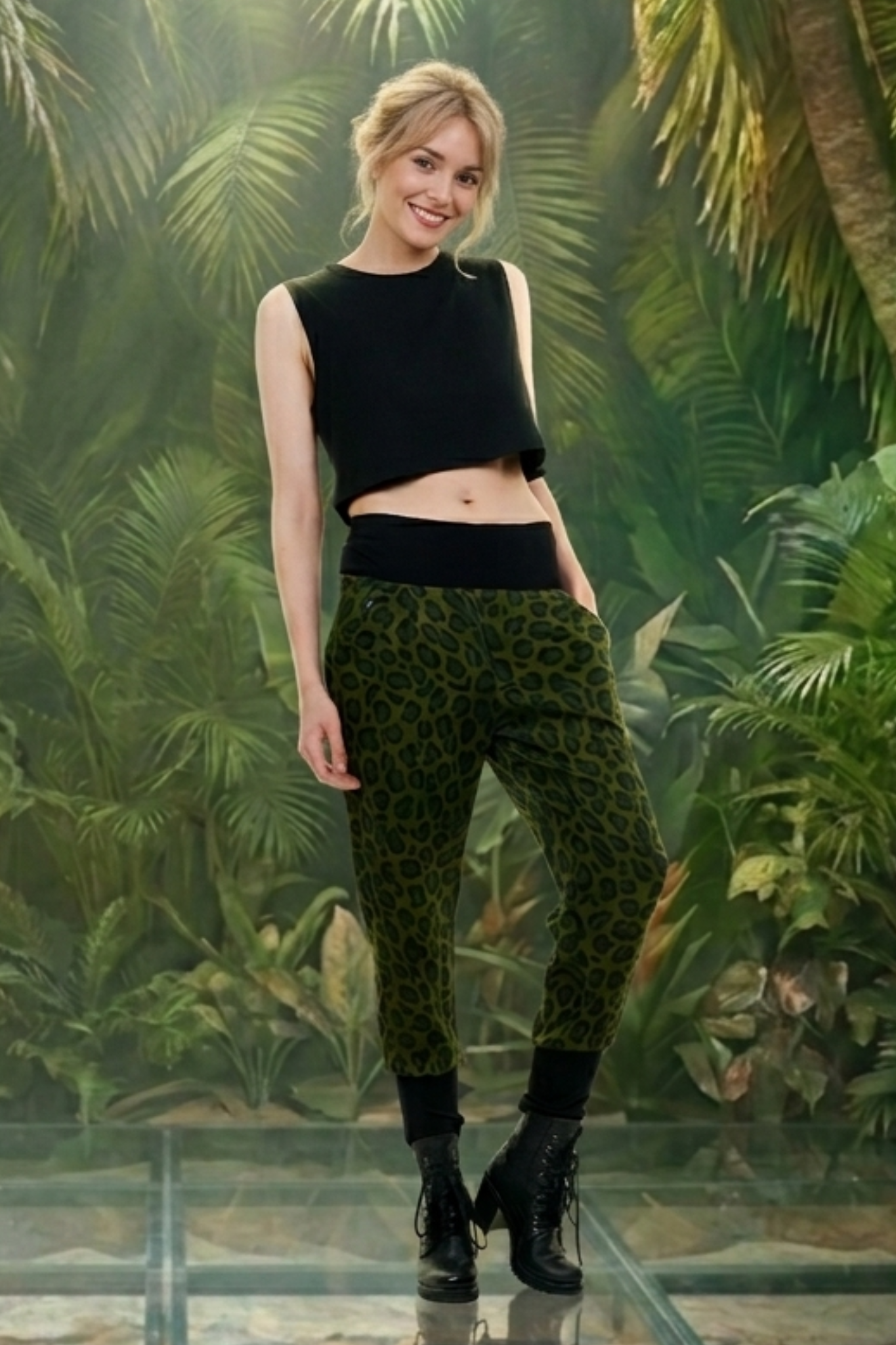 Baggy Sommerhose Blusenstoff Leo grün