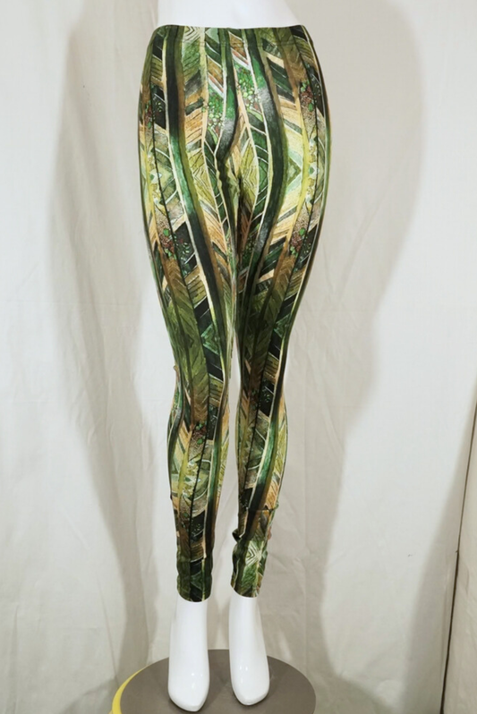 2. Hand Grün gemusterte Leggings S
