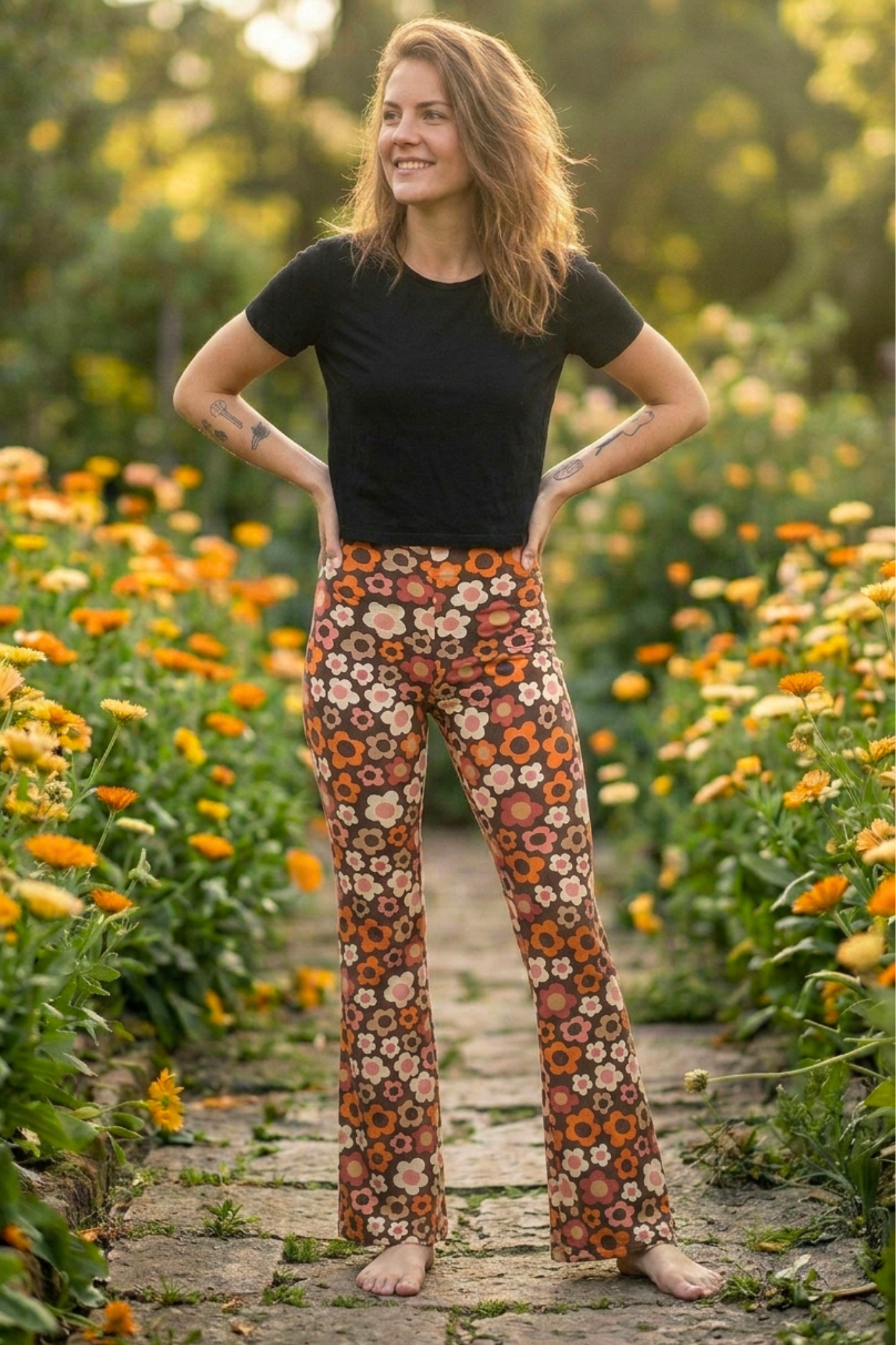 Flare Leggings retro flower