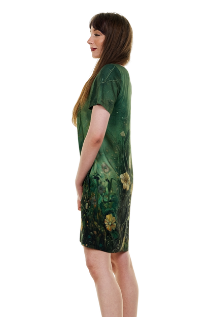 Dunkelgrünes Motivkleid