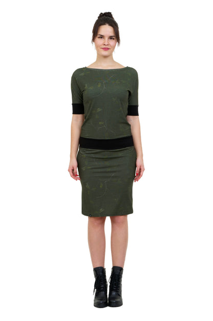 SALE Größe M Fledermauskleid Blattwerk oliv