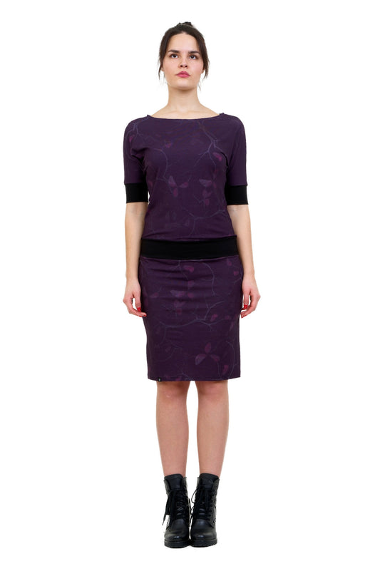 Robe chauve-souris feuillage violet 