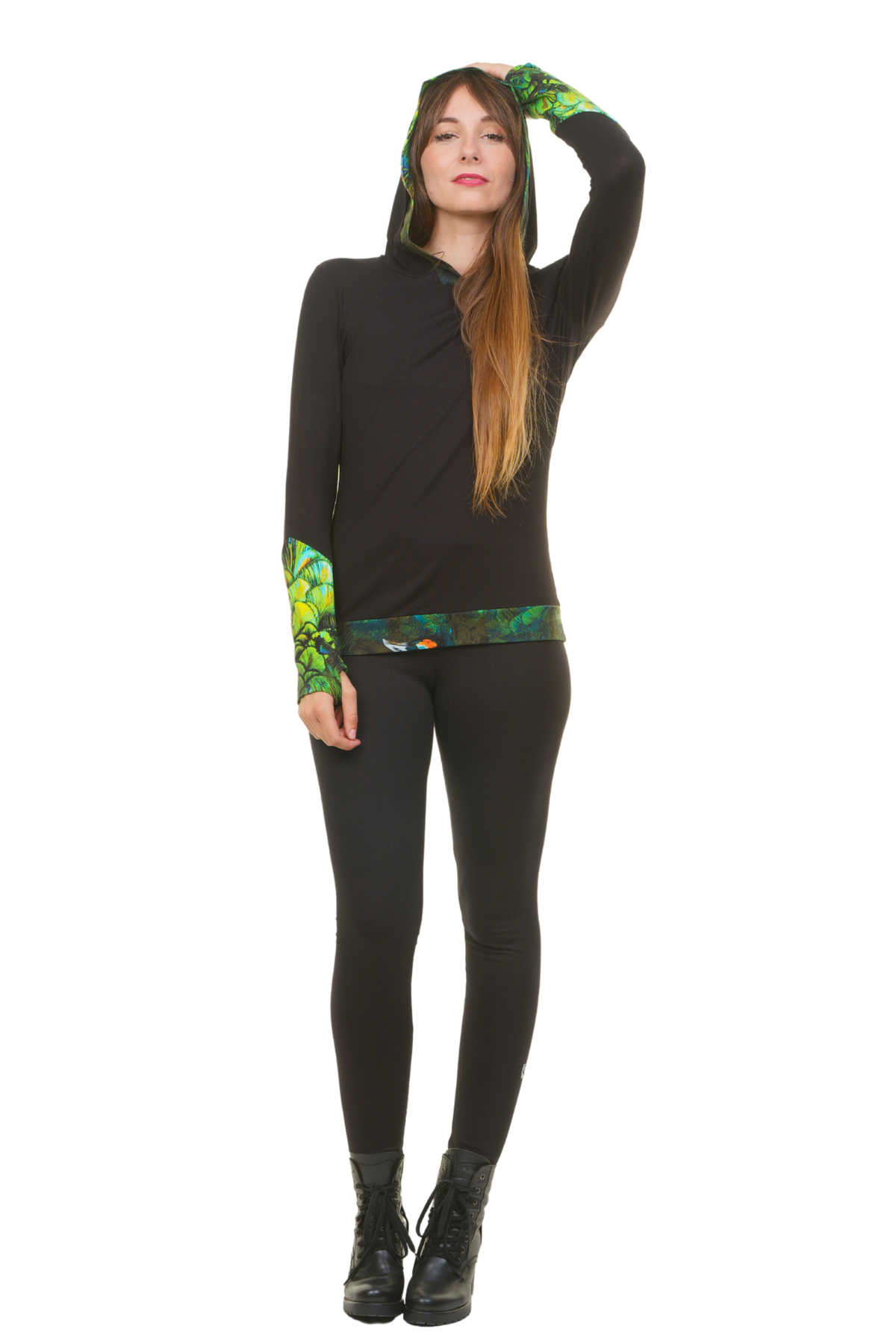 Hoodie Sommer schwarz pfau
