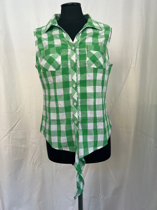 Chemisier à carreaux taille M d'occasion sans manches vert blanc