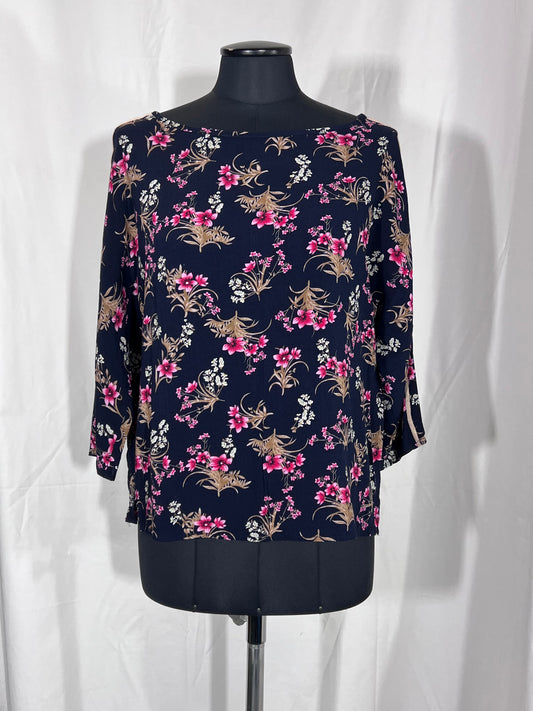 Chemisier taille M d'occasion manches courtes bleu foncé à fleurs