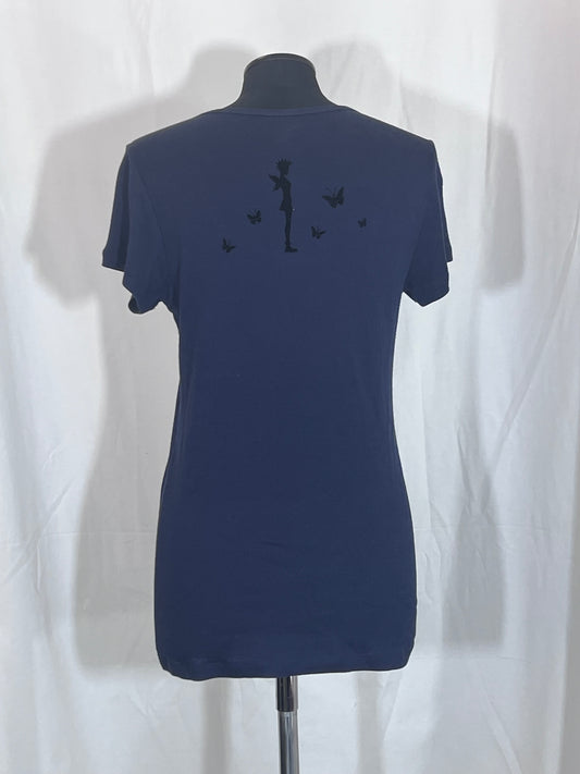 2. Hand Größe L dunkel blaues Shirt mit einem elfe am Rücken