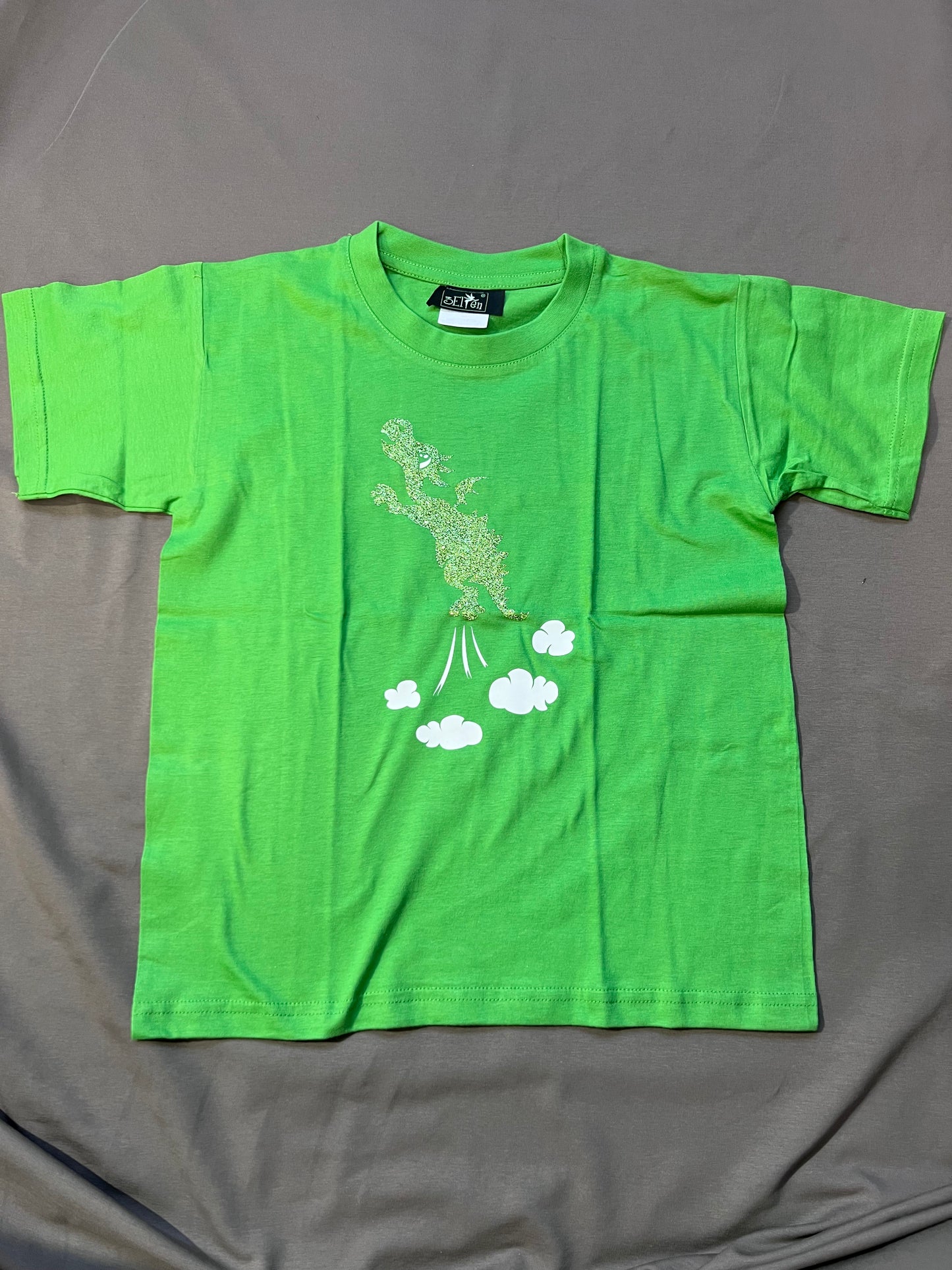 Chemise enfant 7-8 ans vert clair avec dragon vert