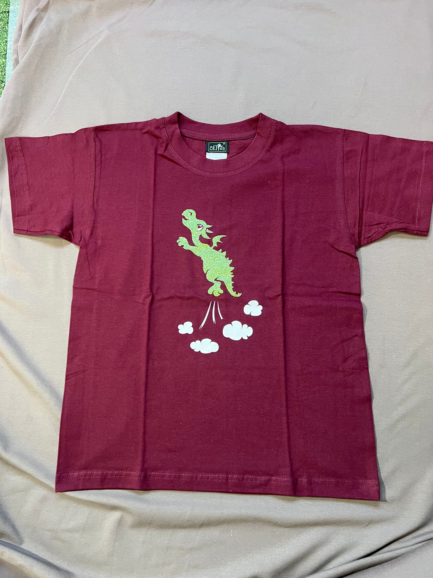 Chemise enfant 9-11 ans bordeaux avec dragon vert