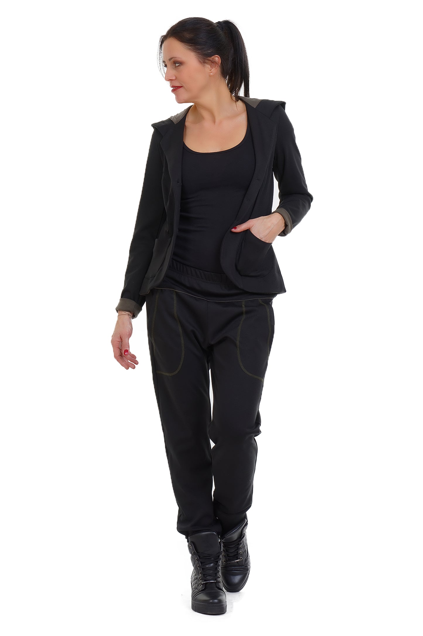 Jersey Jackett schwarz oliv -