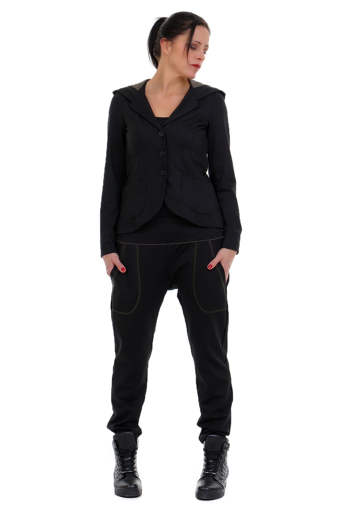 Jersey Jackett schwarz oliv -