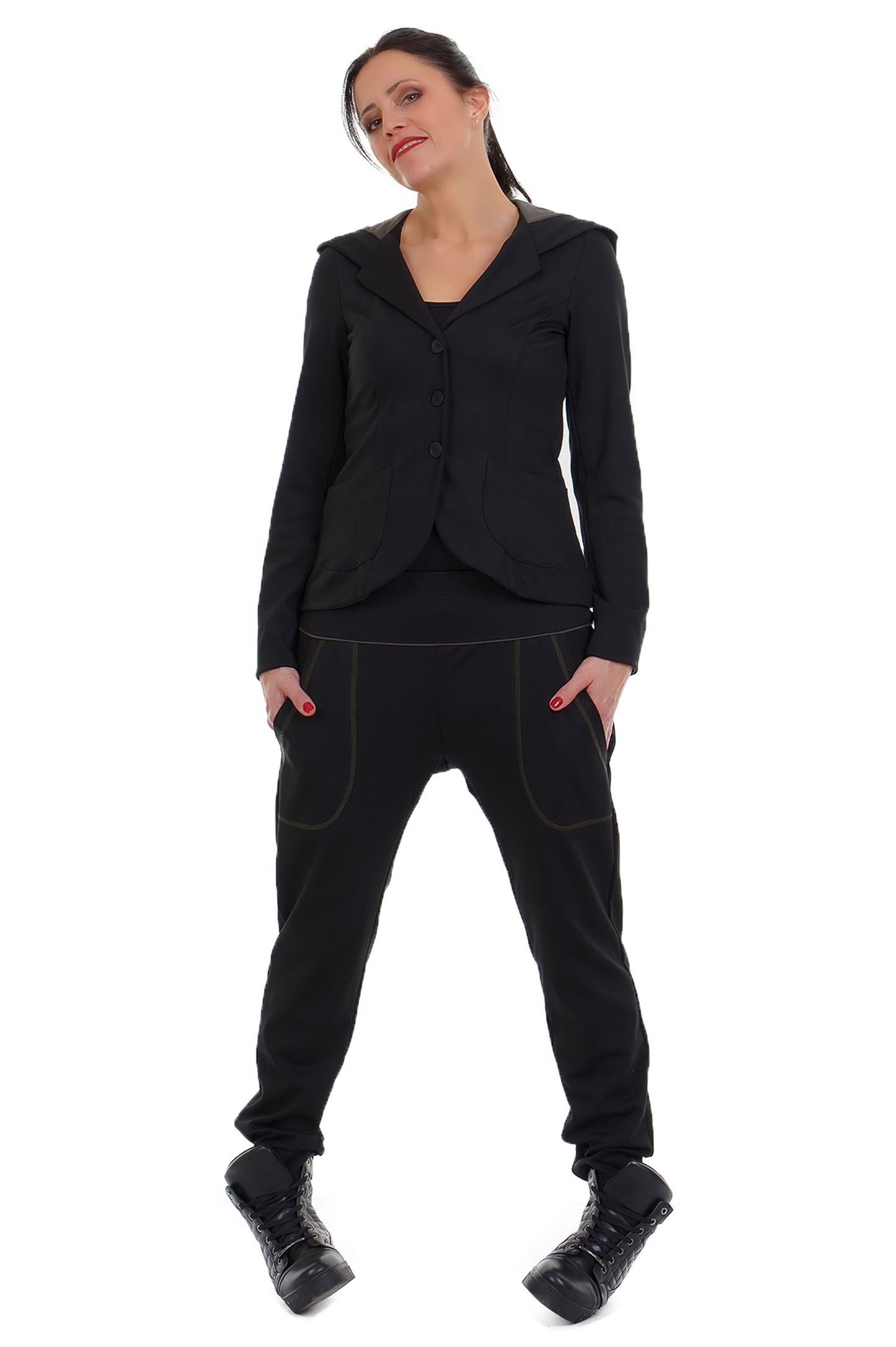 Jersey Jackett schwarz oliv -