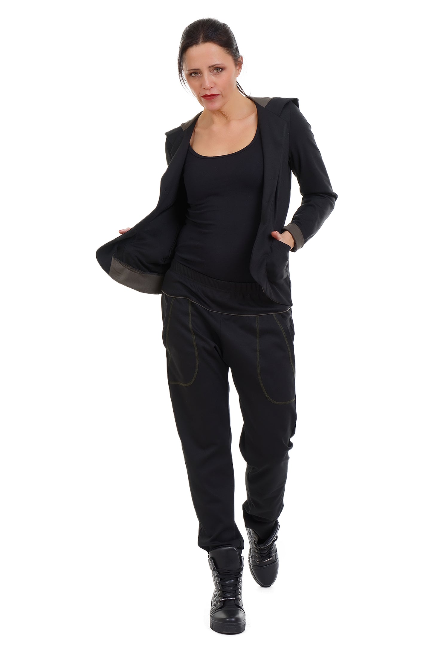 Jersey Jackett schwarz oliv -