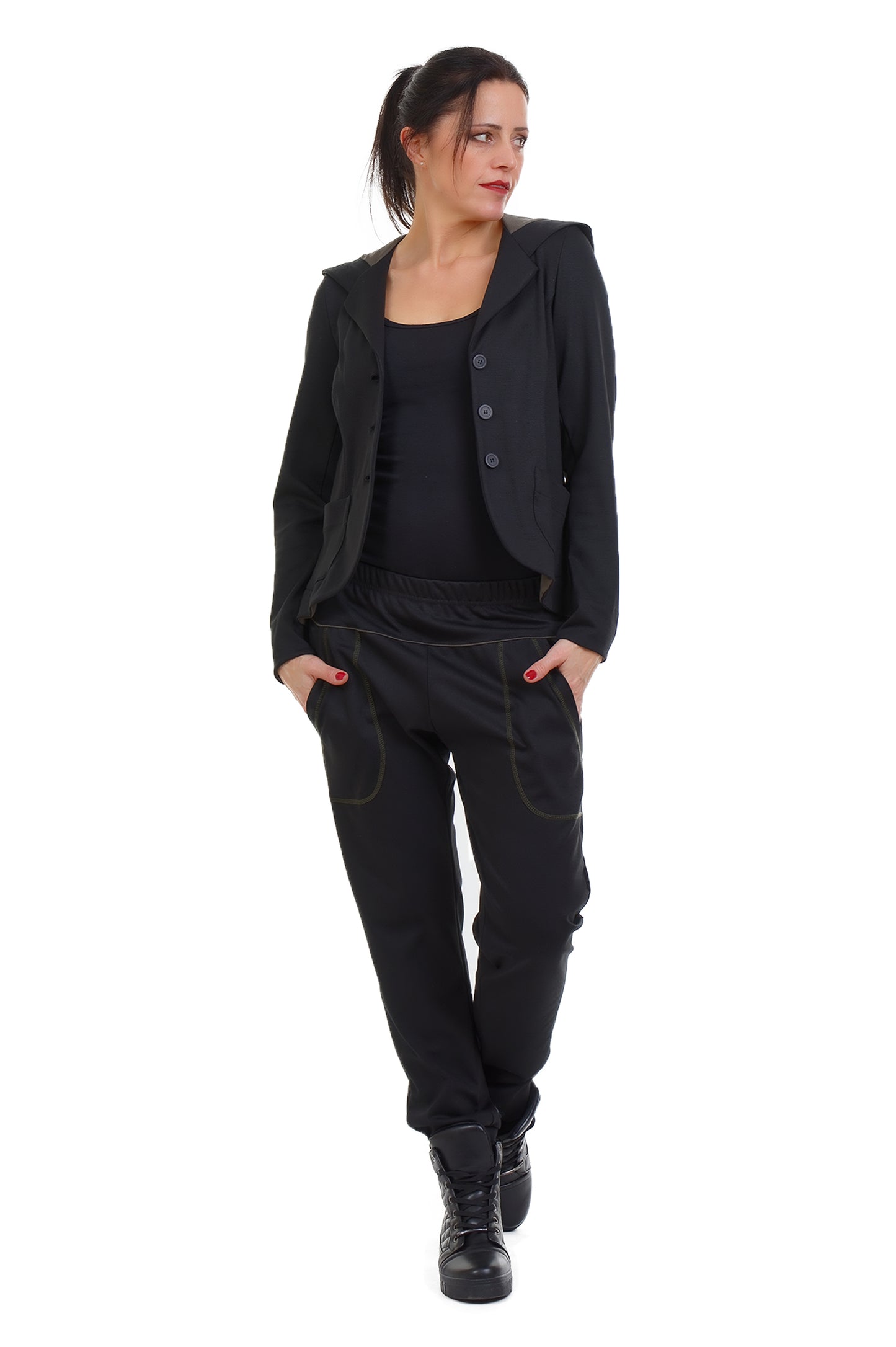 Jersey Jackett schwarz oliv -
