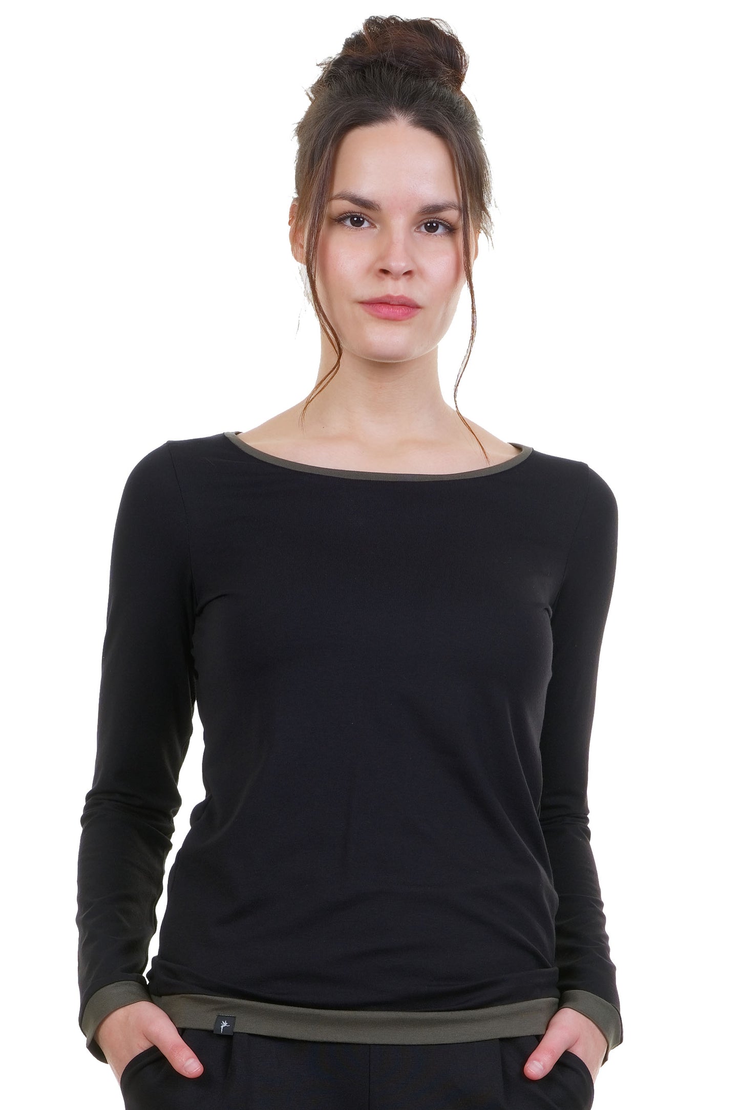 T-shirt casual à manches longues noir olive