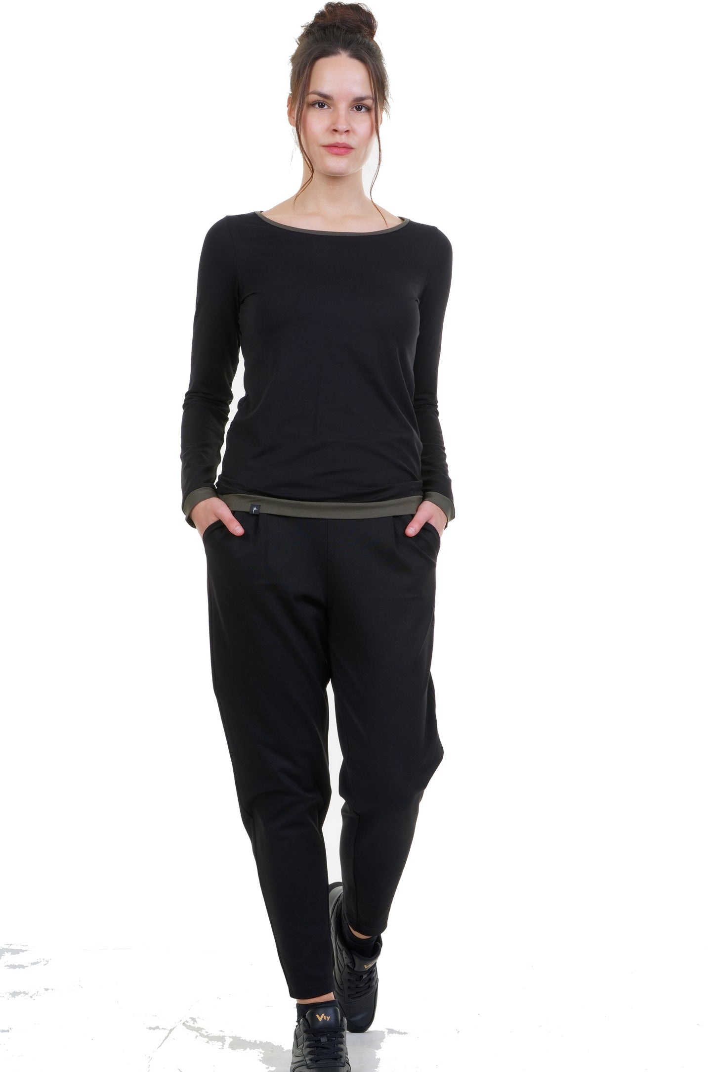 T-shirt casual à manches longues noir olive