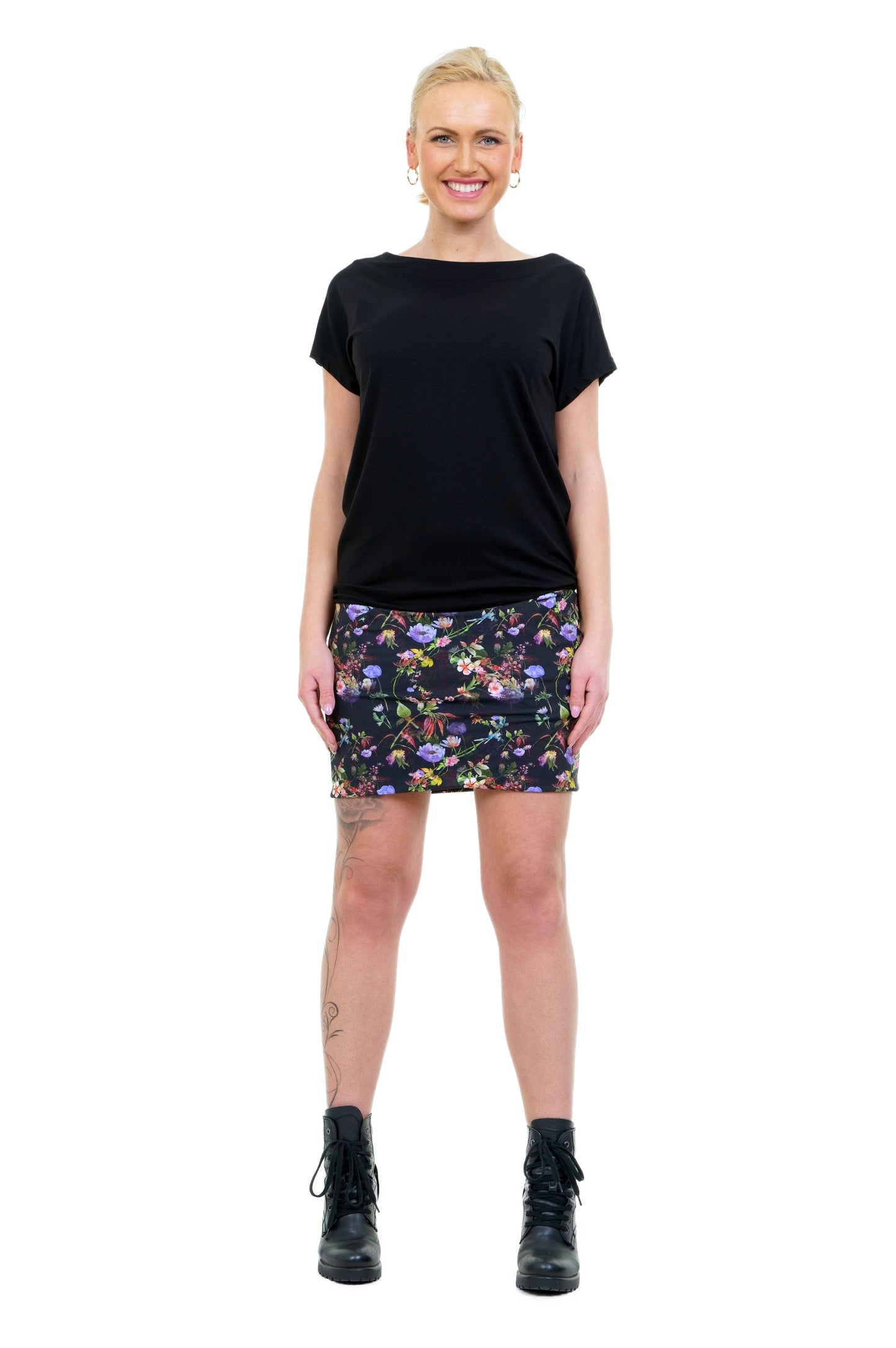 Pixiekleid schwarz lila Mohn