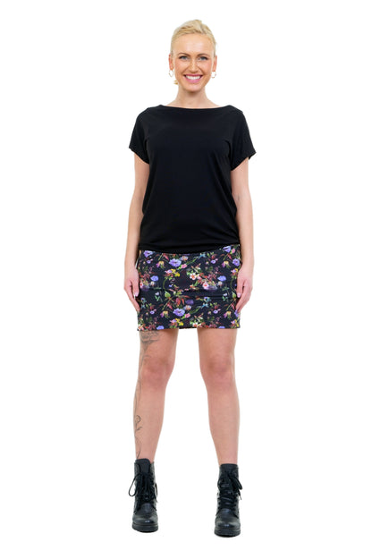 Pixiekleid schwarz lila Mohn