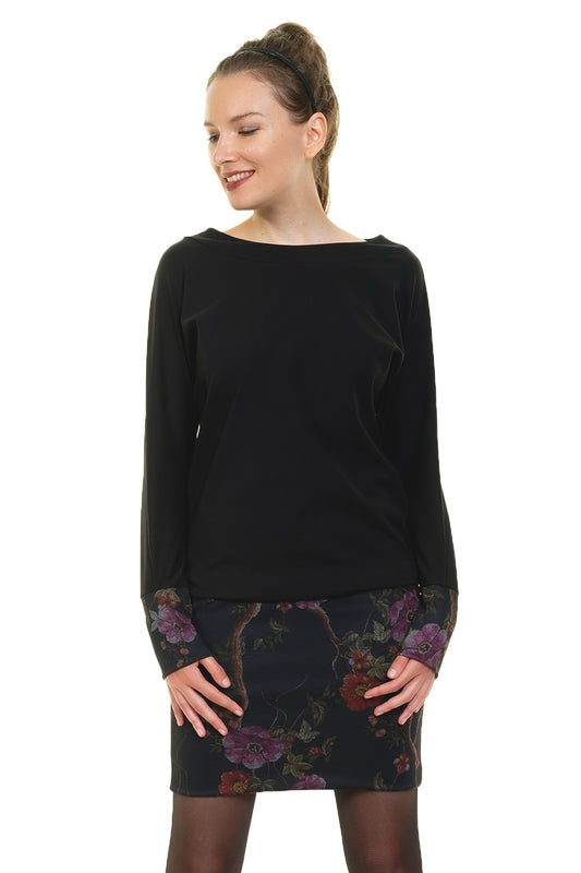 SALE Größe XS Pulloverkleid schwarz dark flower