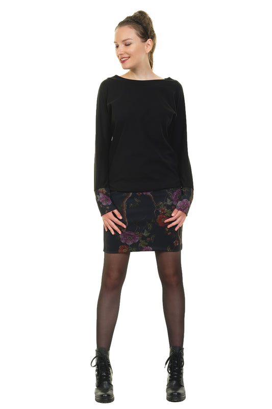 SALE Größe XS Pulloverkleid schwarz dark flower